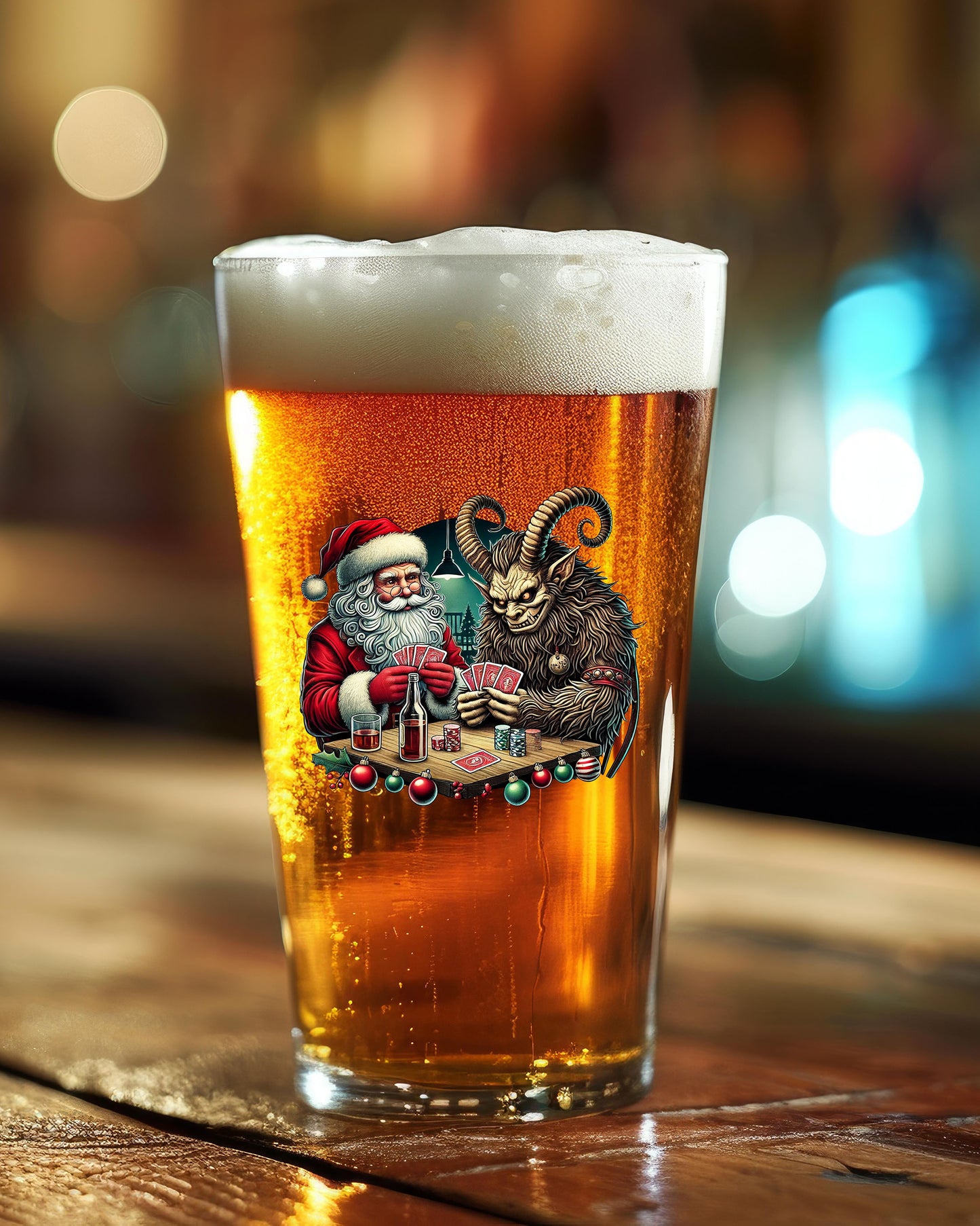 Santa Krampus Card Game Pint Glass