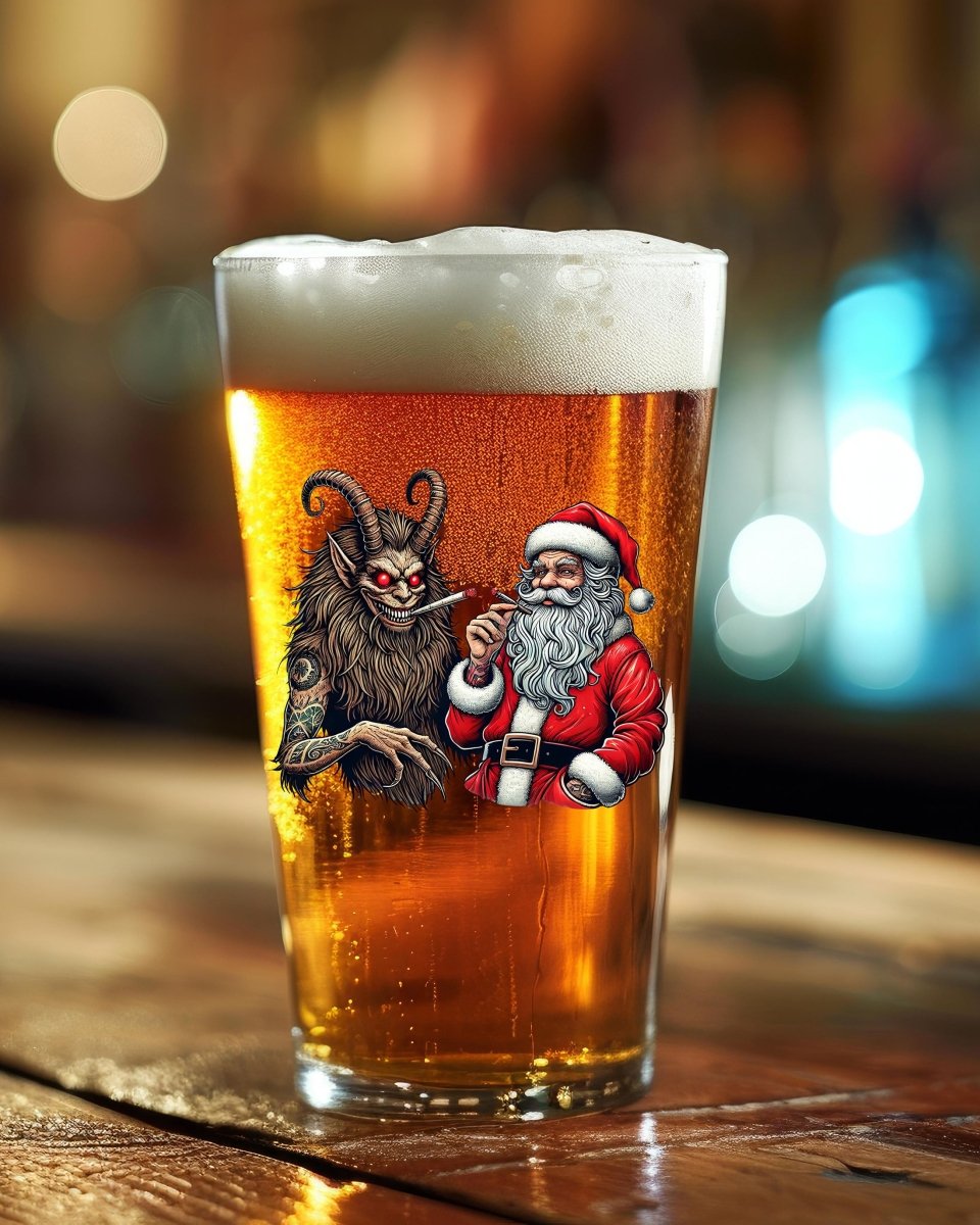 Santa Krampus Smoking Pint Glass - CreepyMugs.com