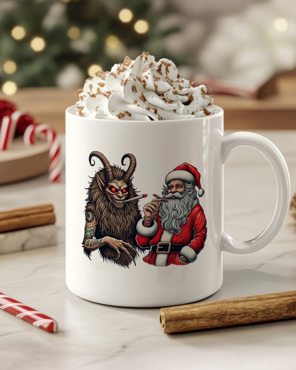 Santa and Krampus Smoking Mug - CreepyMugs.com