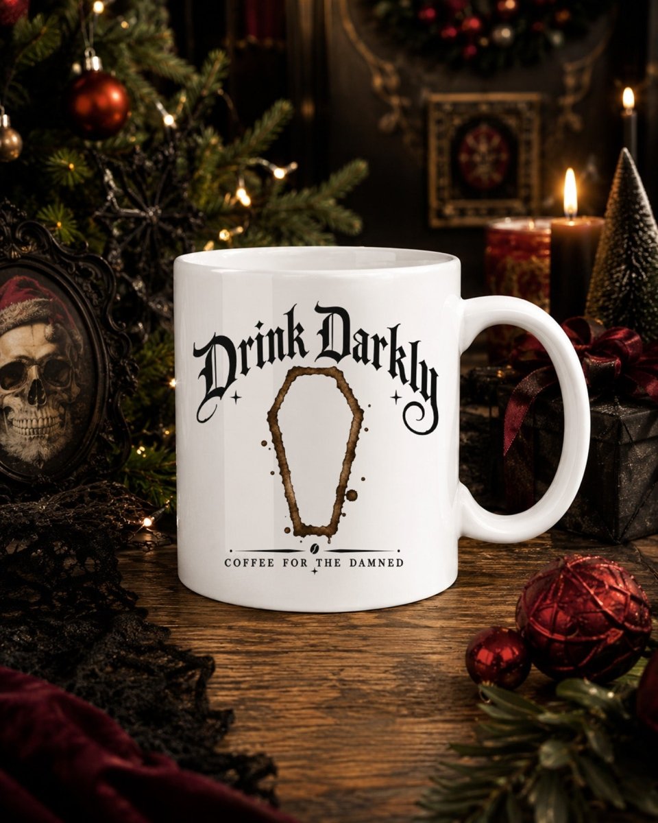 Drink Darkly Coffin Coffee Mug | Signature CreepyMugs Design - CreepyMugs.com