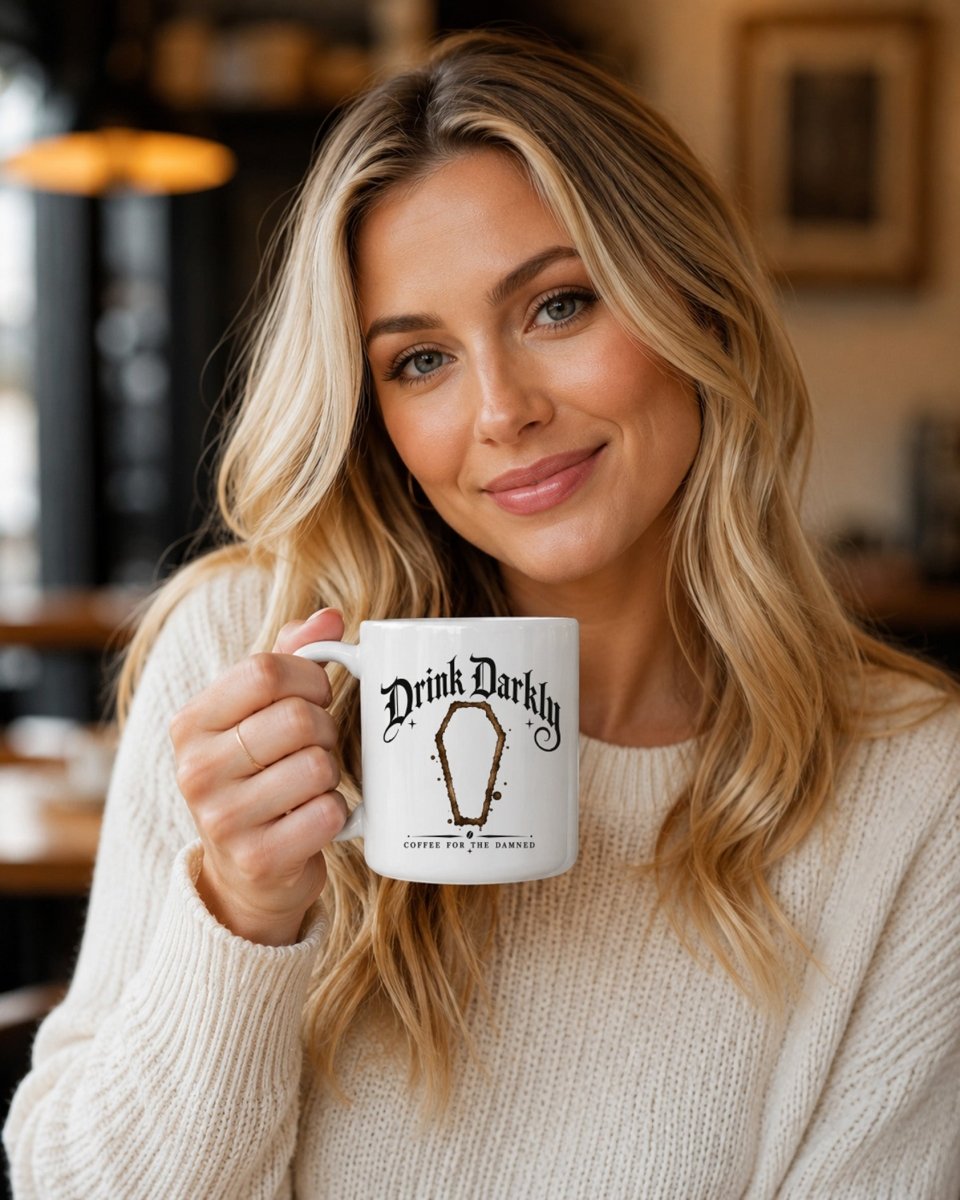 Drink Darkly Coffin Coffee Mug | Signature CreepyMugs Design - CreepyMugs.com
