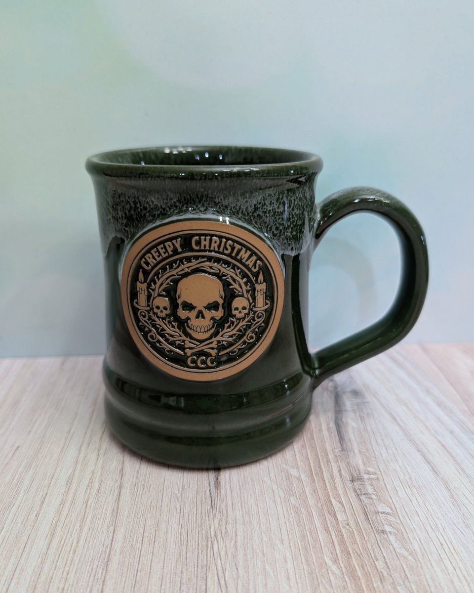 Skeleton Wreath Mug | Handmade Deneen Pottery Christmas Mug - CreepyMugs.com