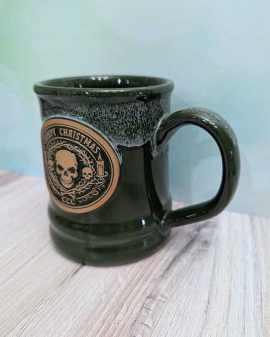 Skeleton Wreath Mug | Handmade Deneen Pottery Christmas Mug - CreepyMugs.com