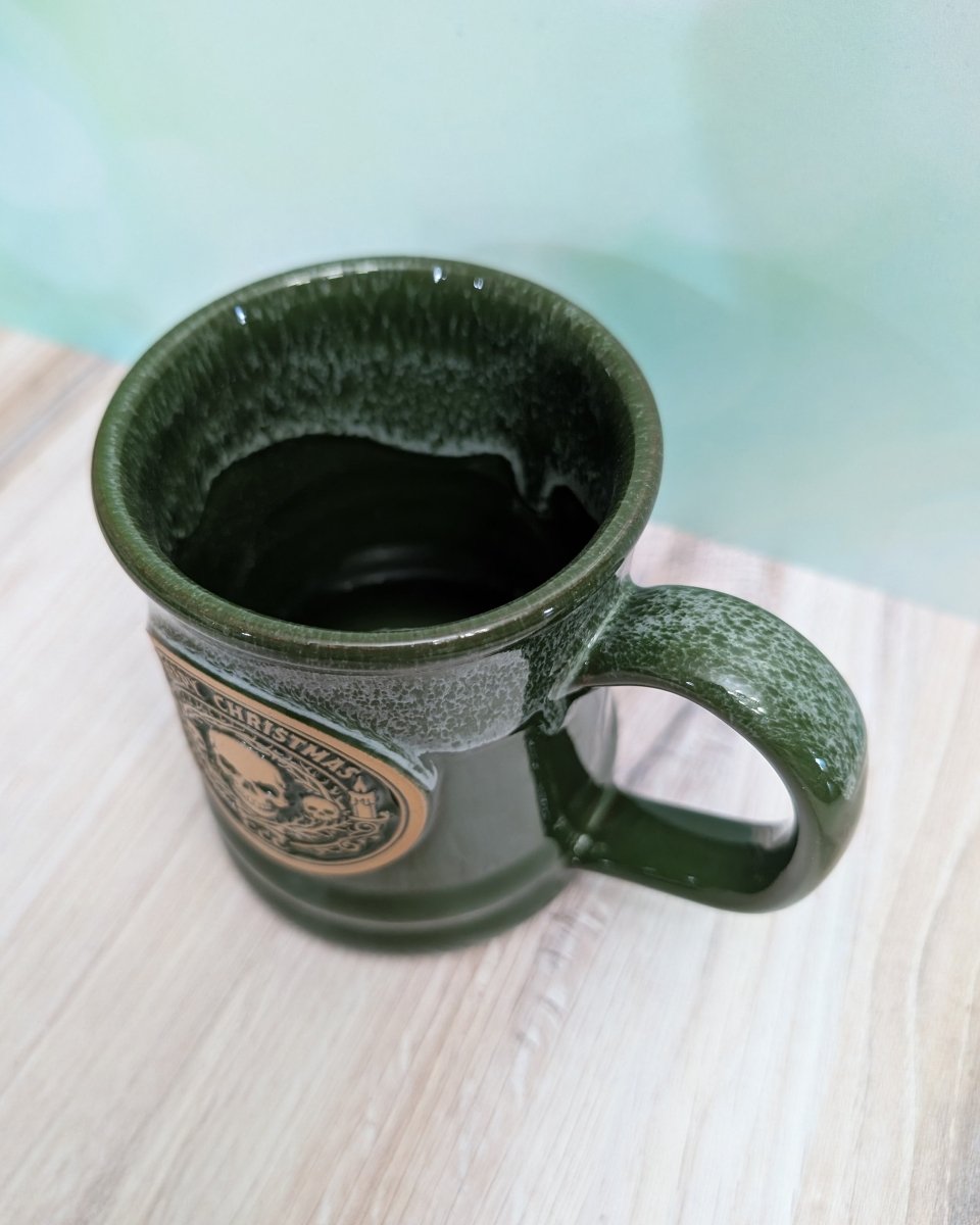 Skeleton Wreath Mug | Handmade Deneen Pottery Christmas Mug - CreepyMugs.com